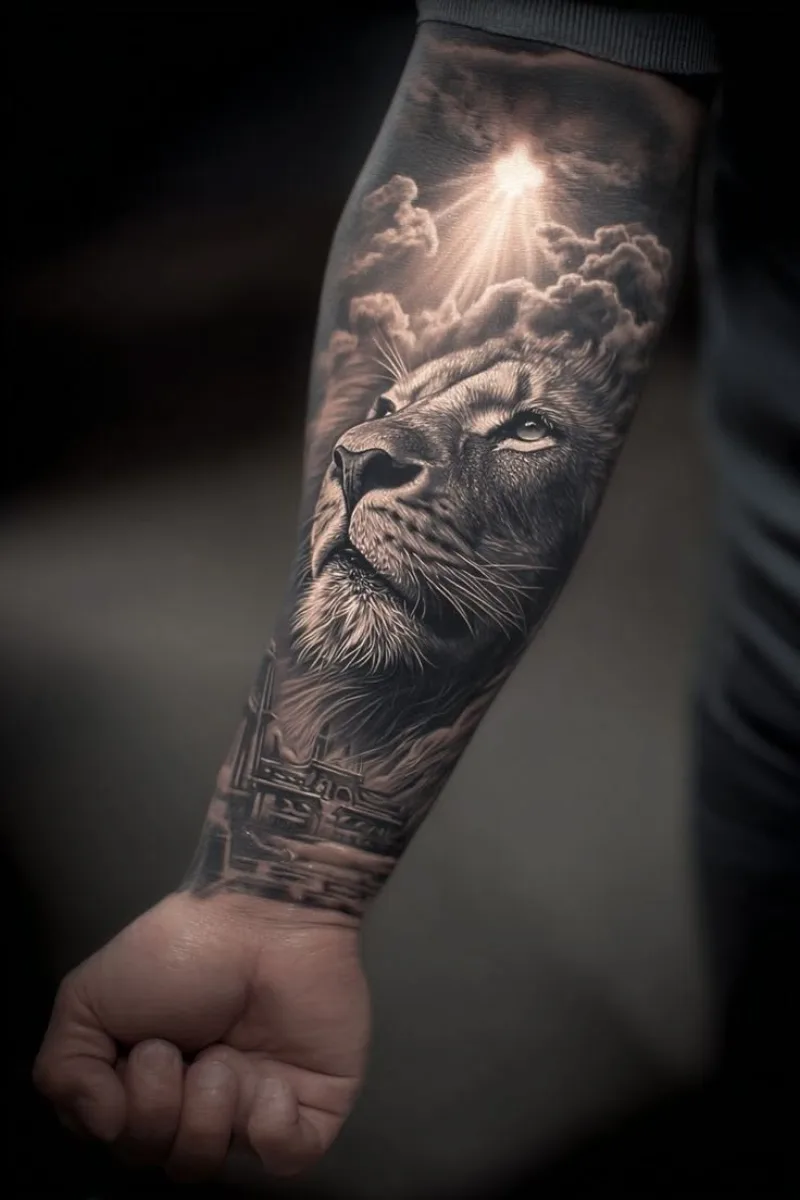 Realistik aslan dövme — Golden Ink Alanya