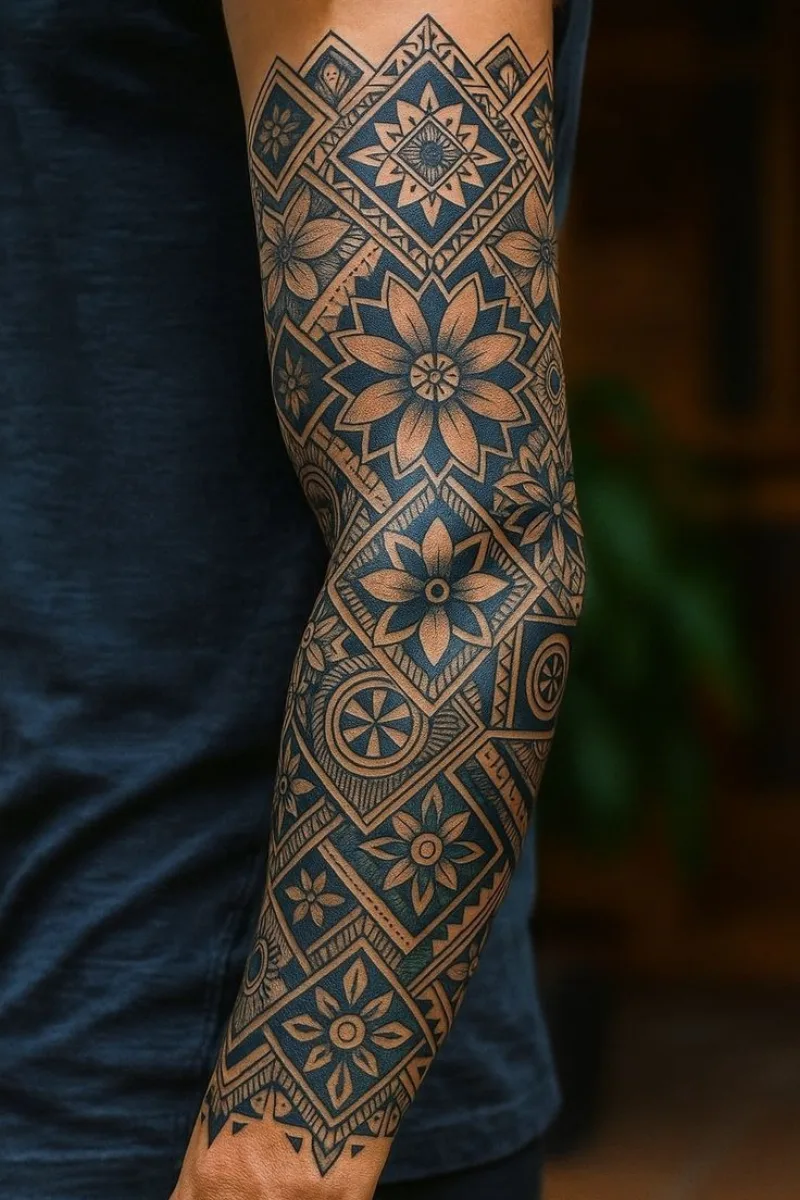Geometrik mandala sleeve dövme